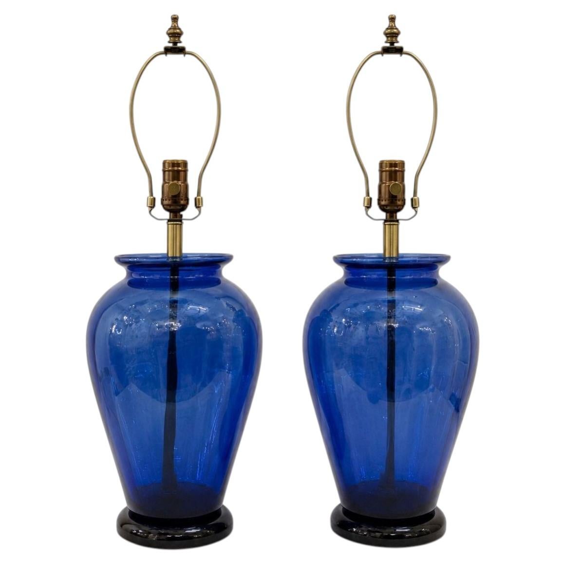 Pair of Blue Glass Table Lamps
