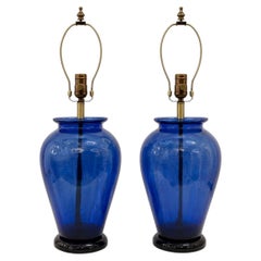 Pair of Blue Glass Table Lamps