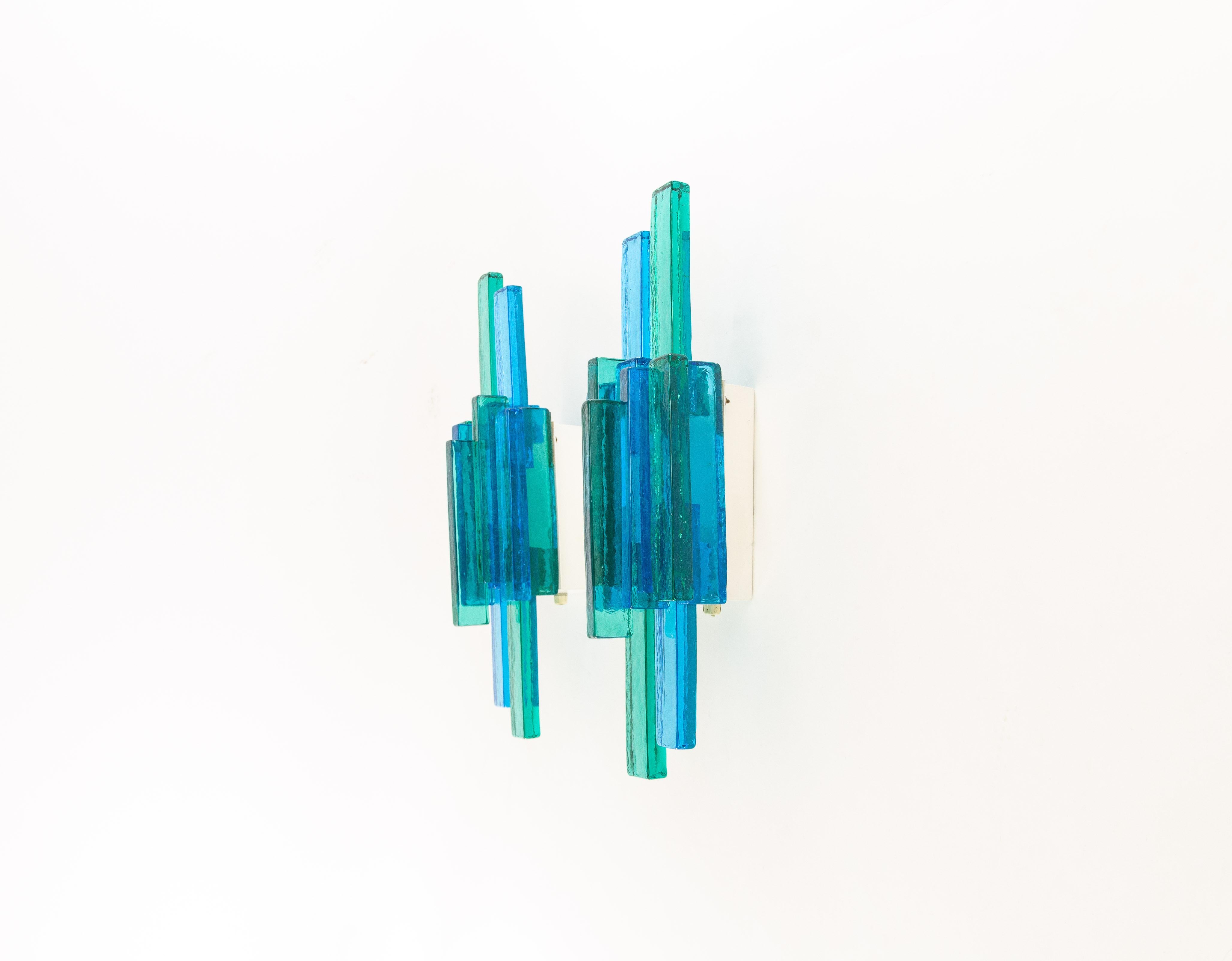 Mid-Century Modern Pair of Blue Glass Wall Lamps in Designed by Holm Sørensen, 1960s