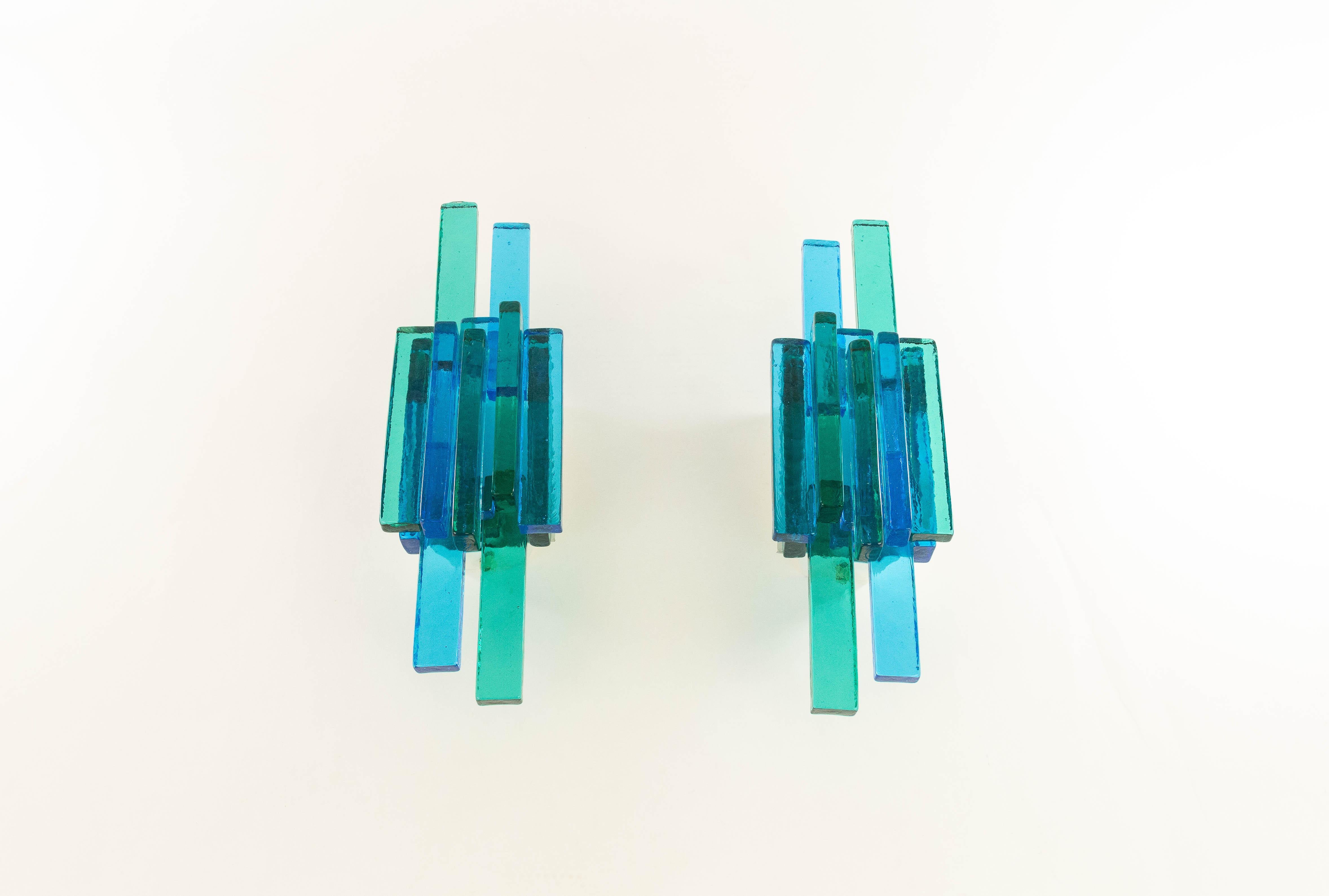 Danish Pair of Blue Glass Wall Lamps in Designed by Holm Sørensen, 1960s