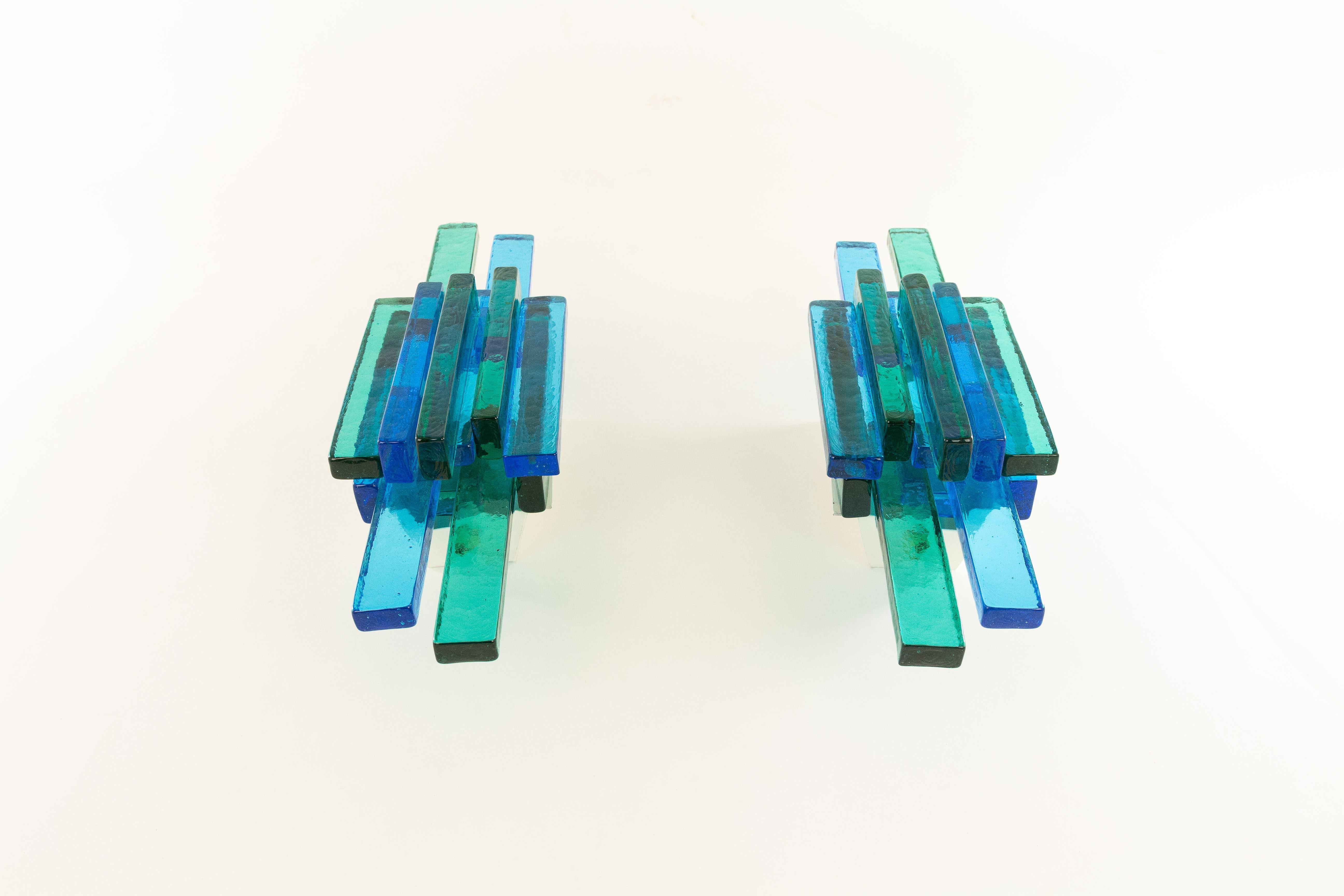 Pair of Blue Glass Wall Lamps in Designed by Holm Sørensen, 1960s In Good Condition In Rotterdam, NL