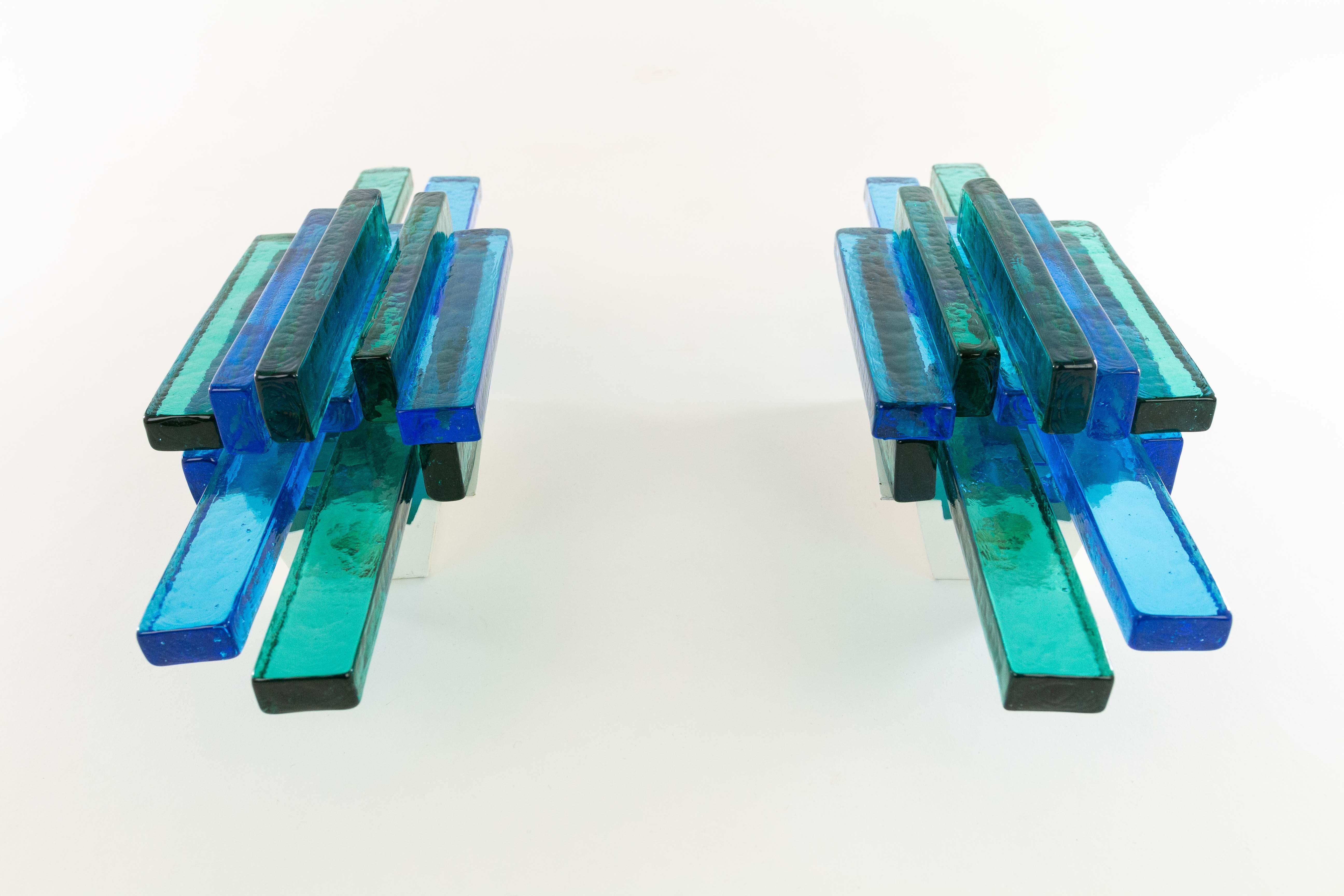 Mid-20th Century Pair of Blue Glass Wall Lamps in Designed by Holm Sørensen, 1960s