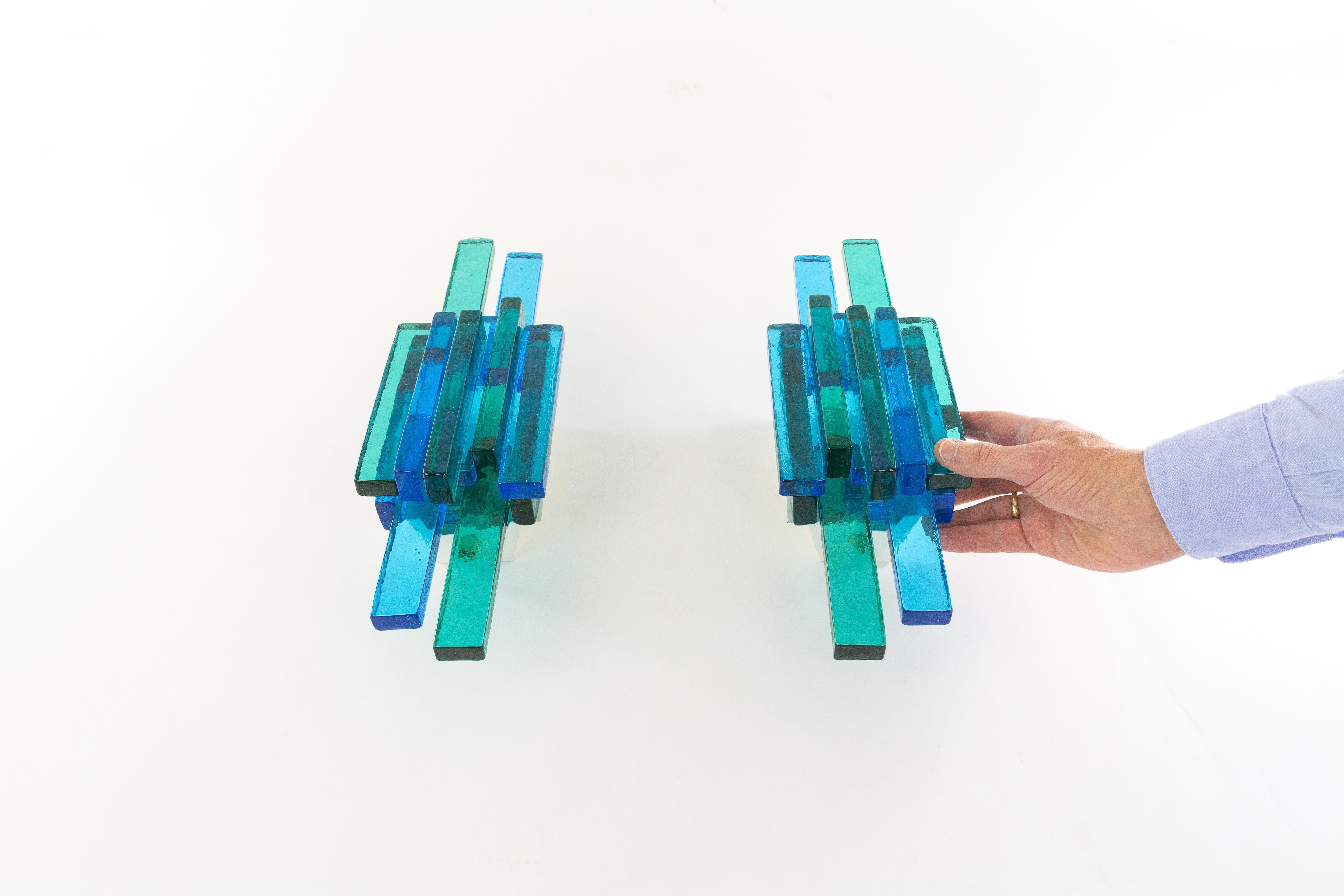 Pair of Blue Glass Wall Lamps in Designed by Holm Sørensen, 1960s 1