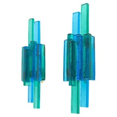 Pair of Blue Glass Wall Lamps in Designed by Holm Sørensen, 1960s