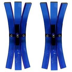 Pair of Blue Glass Wall Sconces by Veca