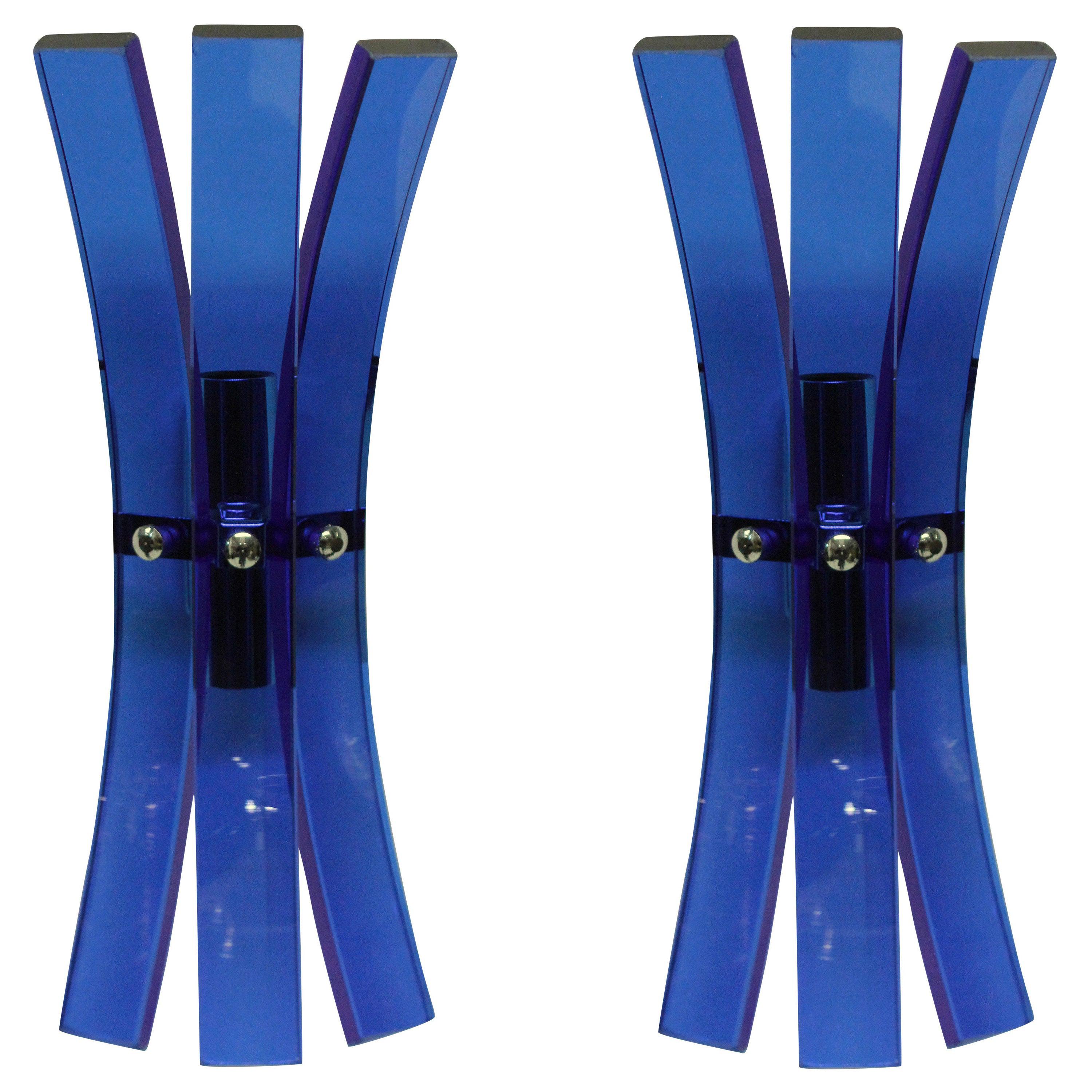 Pair of Blue Glass Wall Sconces by Veca