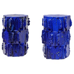 Pair of blue glazed bollène stoneware stool by Jean Ponsart, 2023.