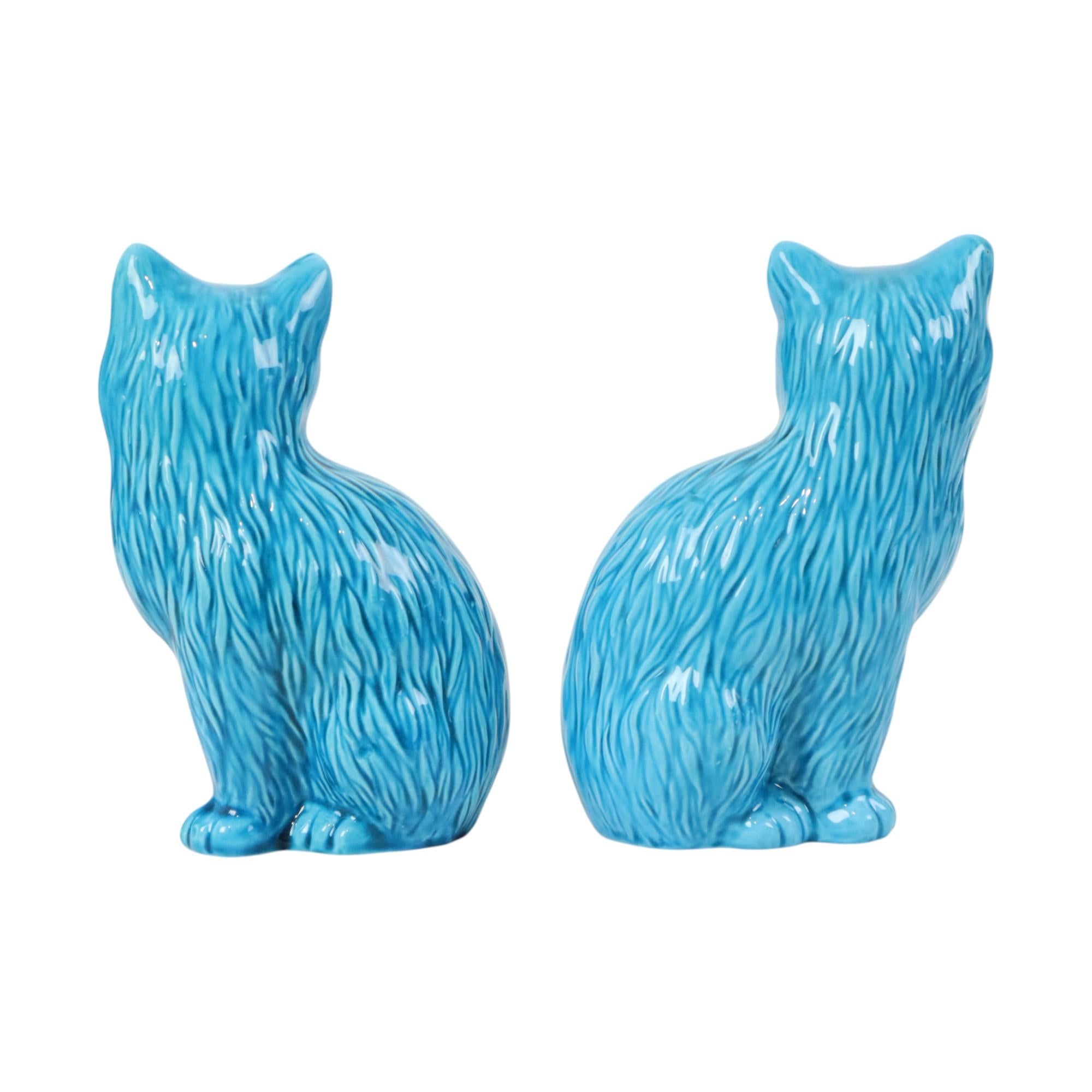 Pair of Blue Glazed Cats Statues Chinese Ceramics For Sale 2