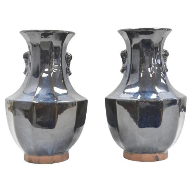Pair of Blue Glazed Chinese Vases