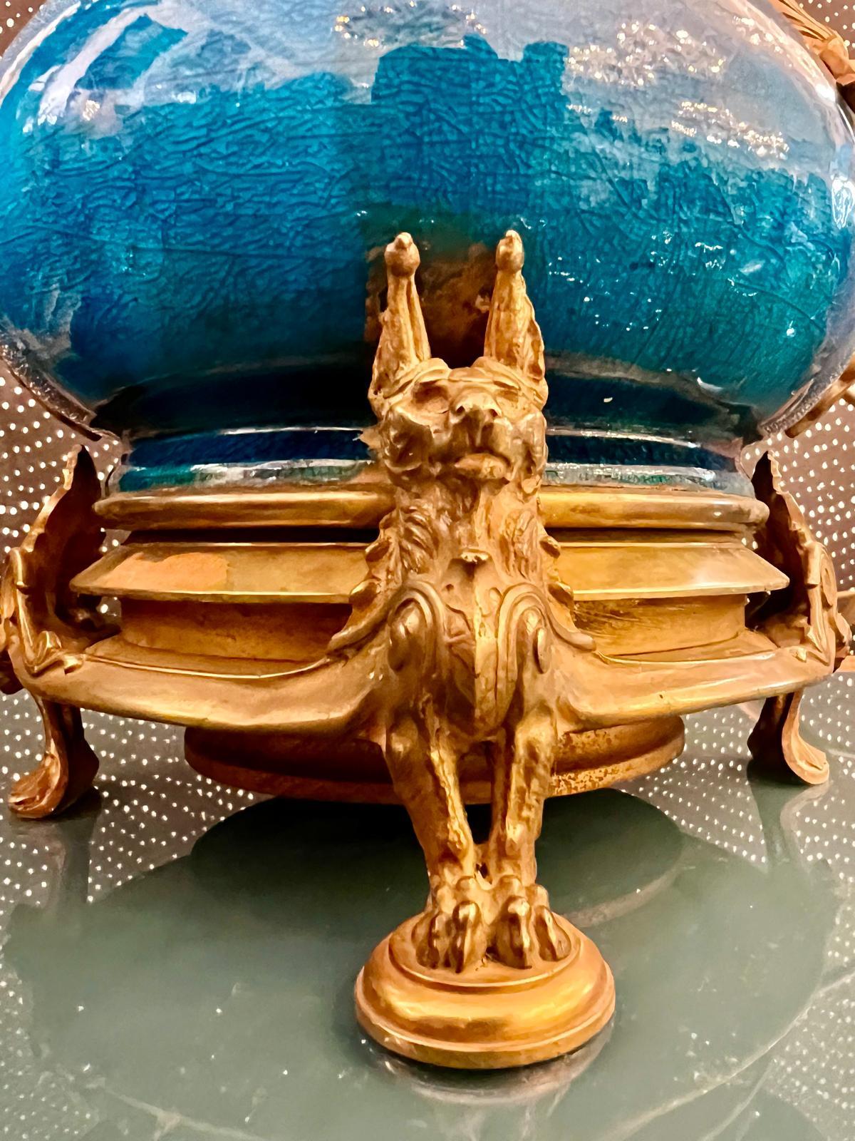 Paire de lampes en faïence émaillée bleue dans le style Théodore Deck, 19e siècle en vente 2