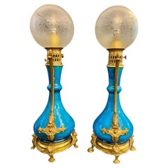 Pair Of Blue-glazed earthenware lamps in the Théodore Deck style, 19th century