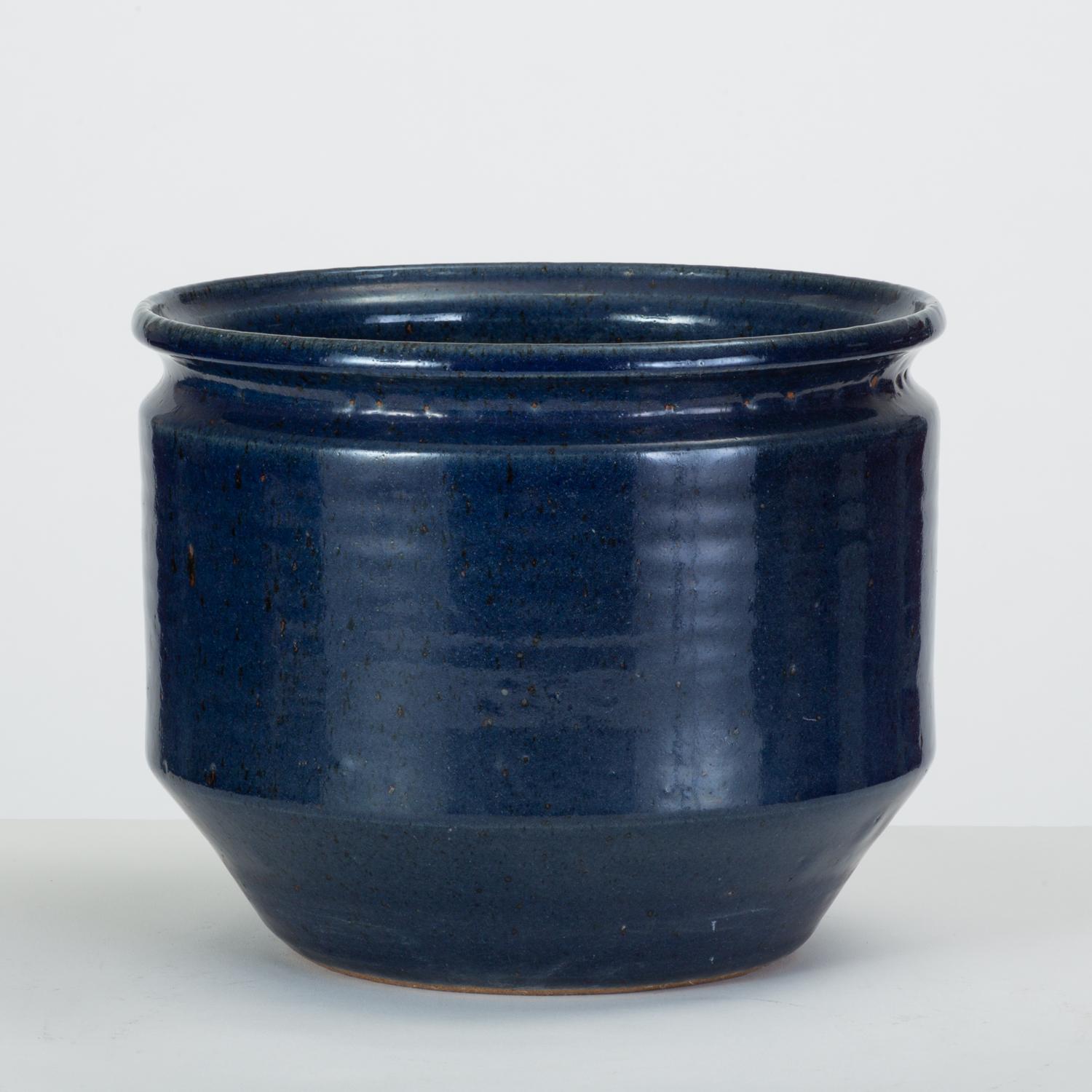 Mid-Century Modern Pair of Blue-Glazed Earthgender Bowl Planters, David Cressey and Robert Maxwell