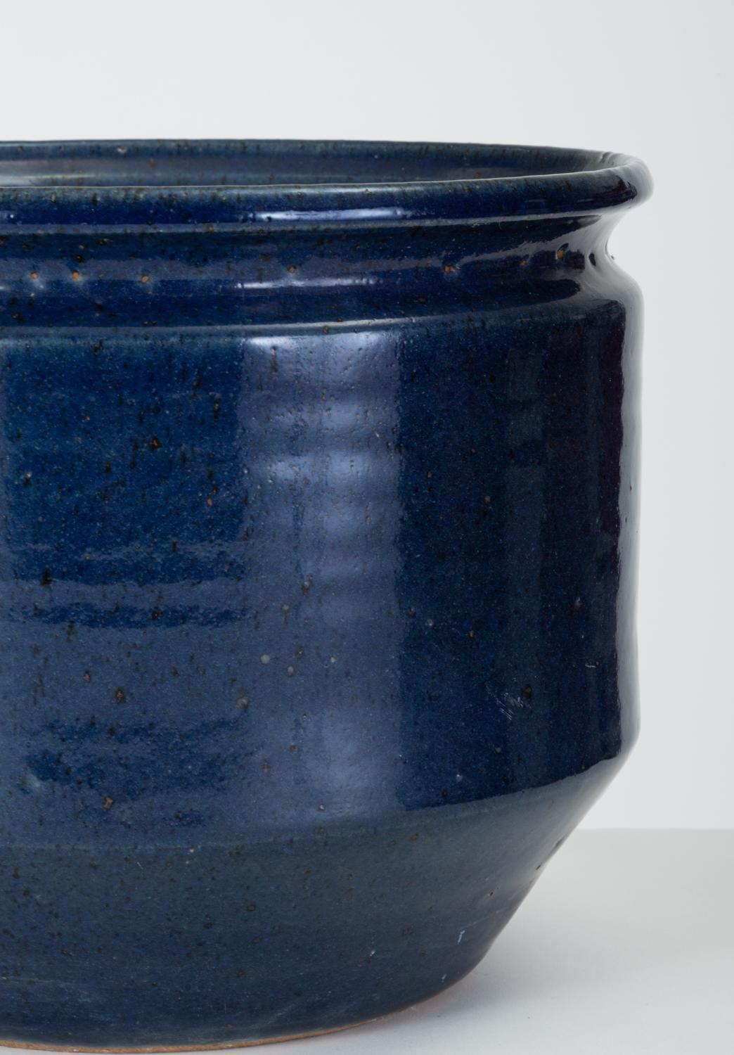 Late 20th Century Pair of Blue-Glazed Earthgender Bowl Planters, David Cressey and Robert Maxwell