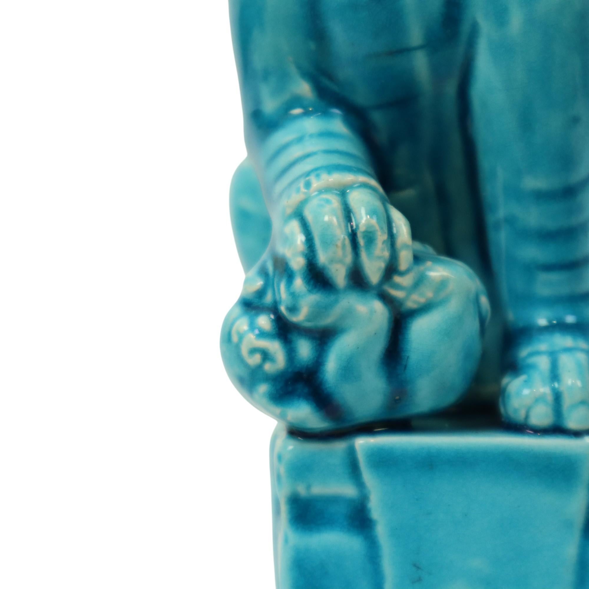 Pareja de Figuritas de León del Templo del Perro Foo esmaltadas en azul 18cm en venta 5