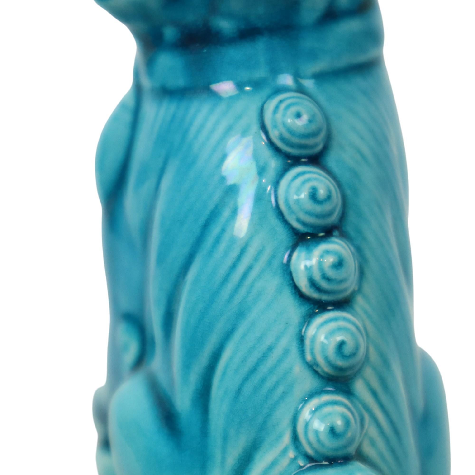 Pareja de Figuritas de León del Templo del Perro Foo esmaltadas en azul 18cm en venta 6