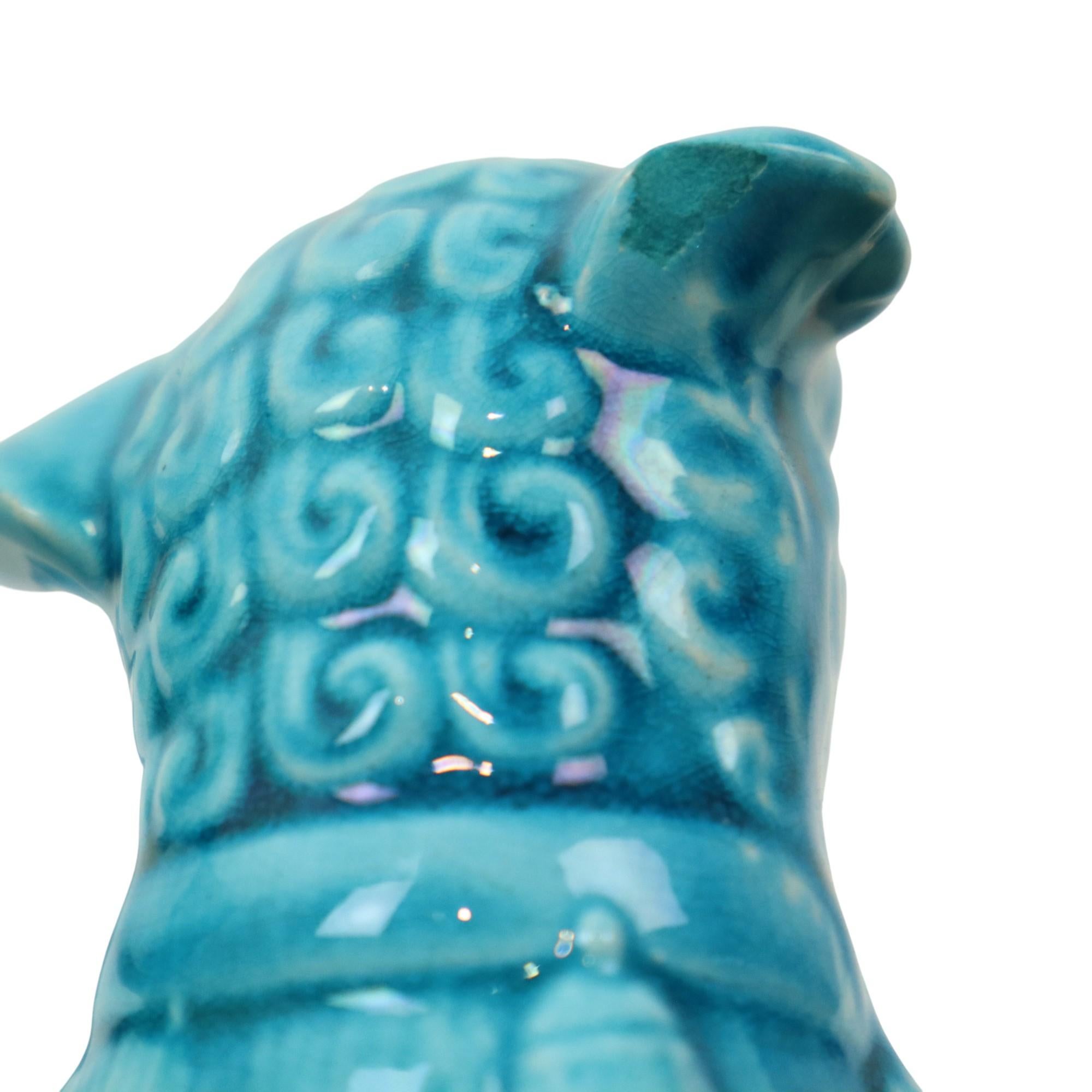Pareja de Figuritas de León del Templo del Perro Foo esmaltadas en azul 18cm en venta 7