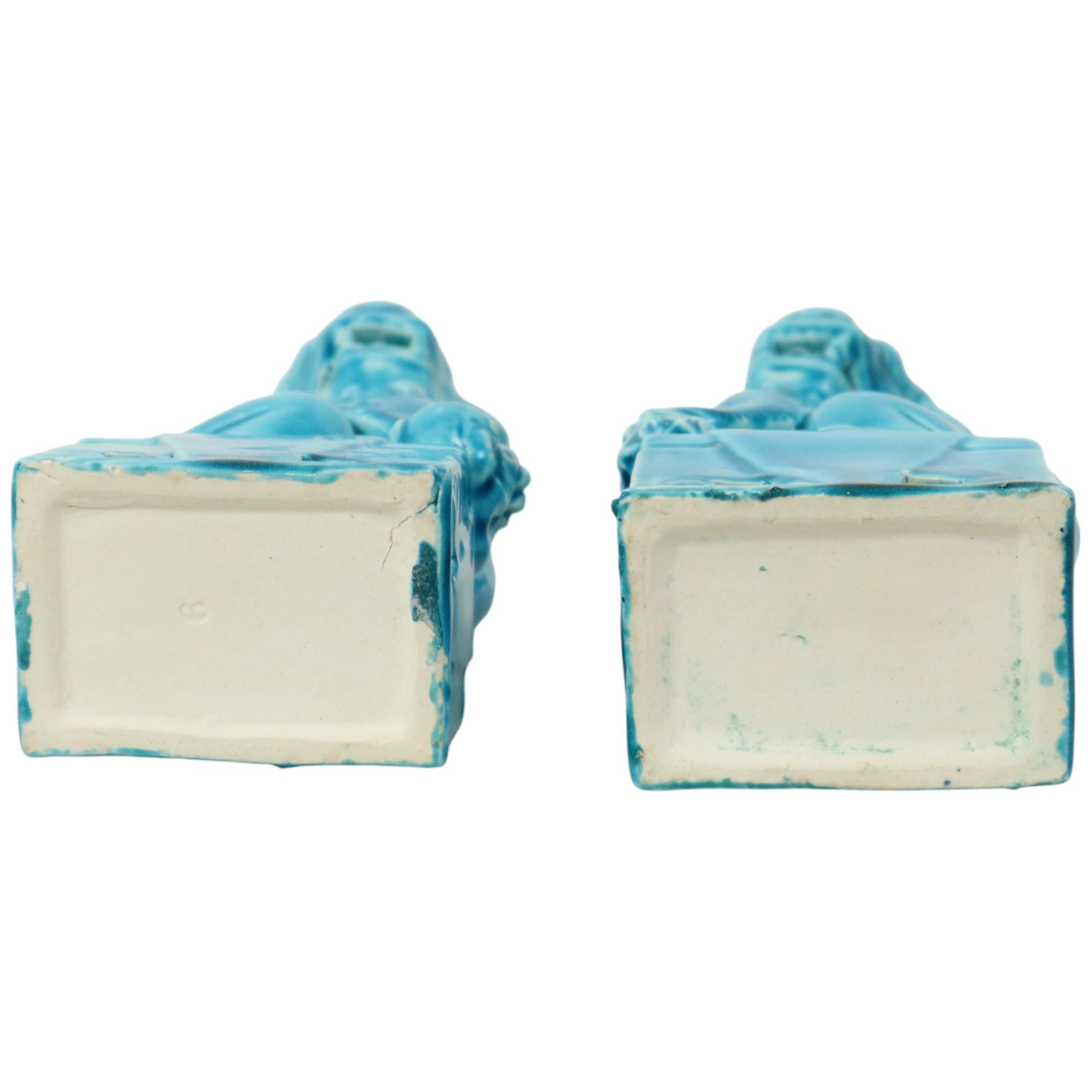 Pareja de Figuritas de León del Templo del Perro Foo esmaltadas en azul 18cm en venta 8