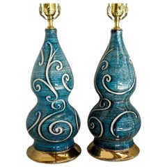 Pair of Blue-Glazed French Porcelain Lamps