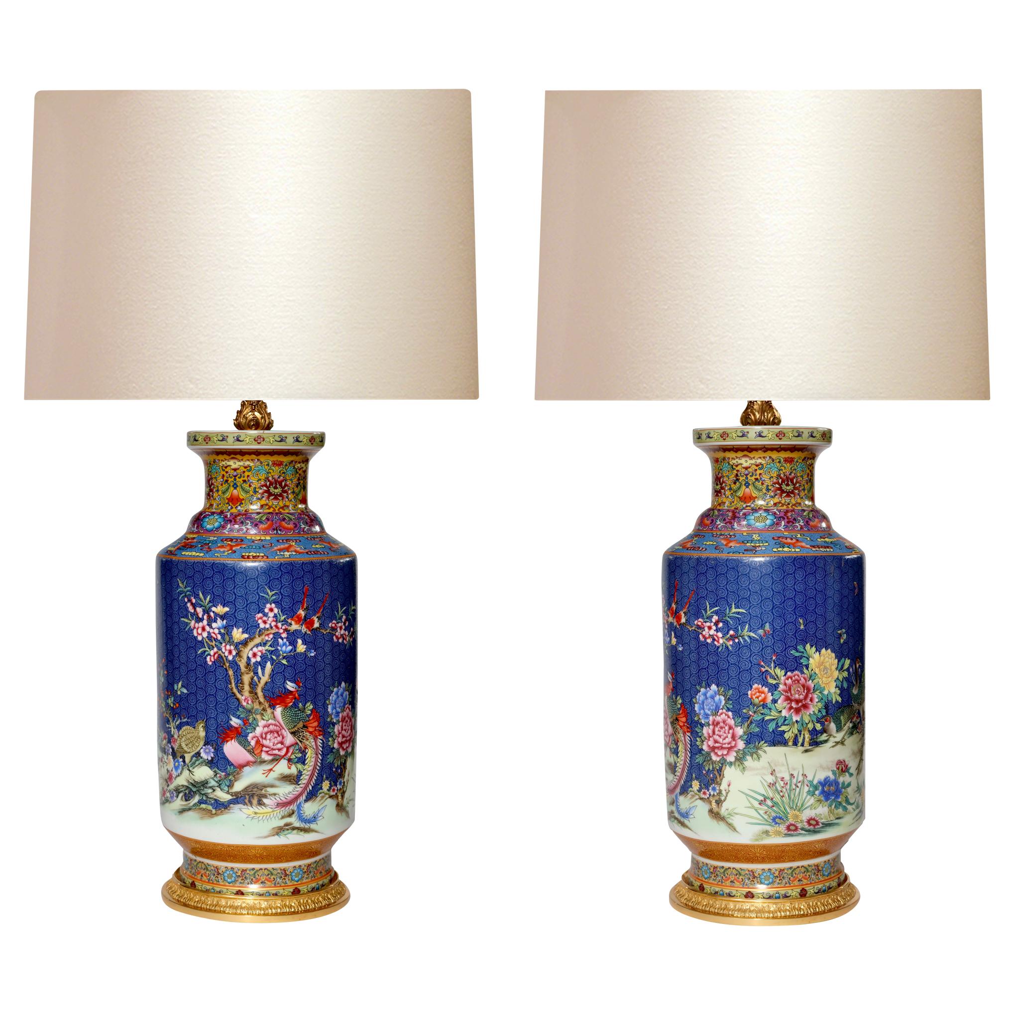 Pair of Blue Glazed Porcelain Lamps For Sale