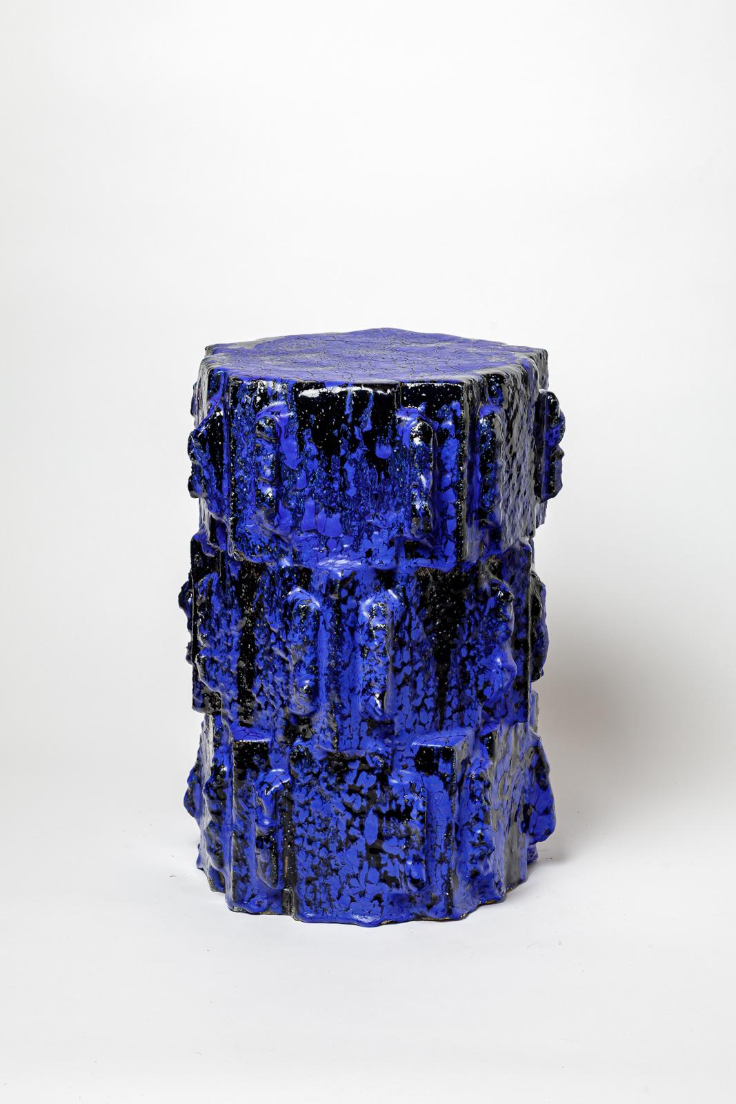 Pair of blue glazed stoneware tables or stools by Jean Ponsart, 2025. For Sale 4