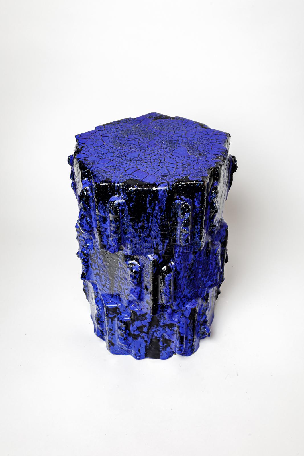 Pair of blue glazed stoneware tables or stools by Jean Ponsart, 2025. For Sale 6