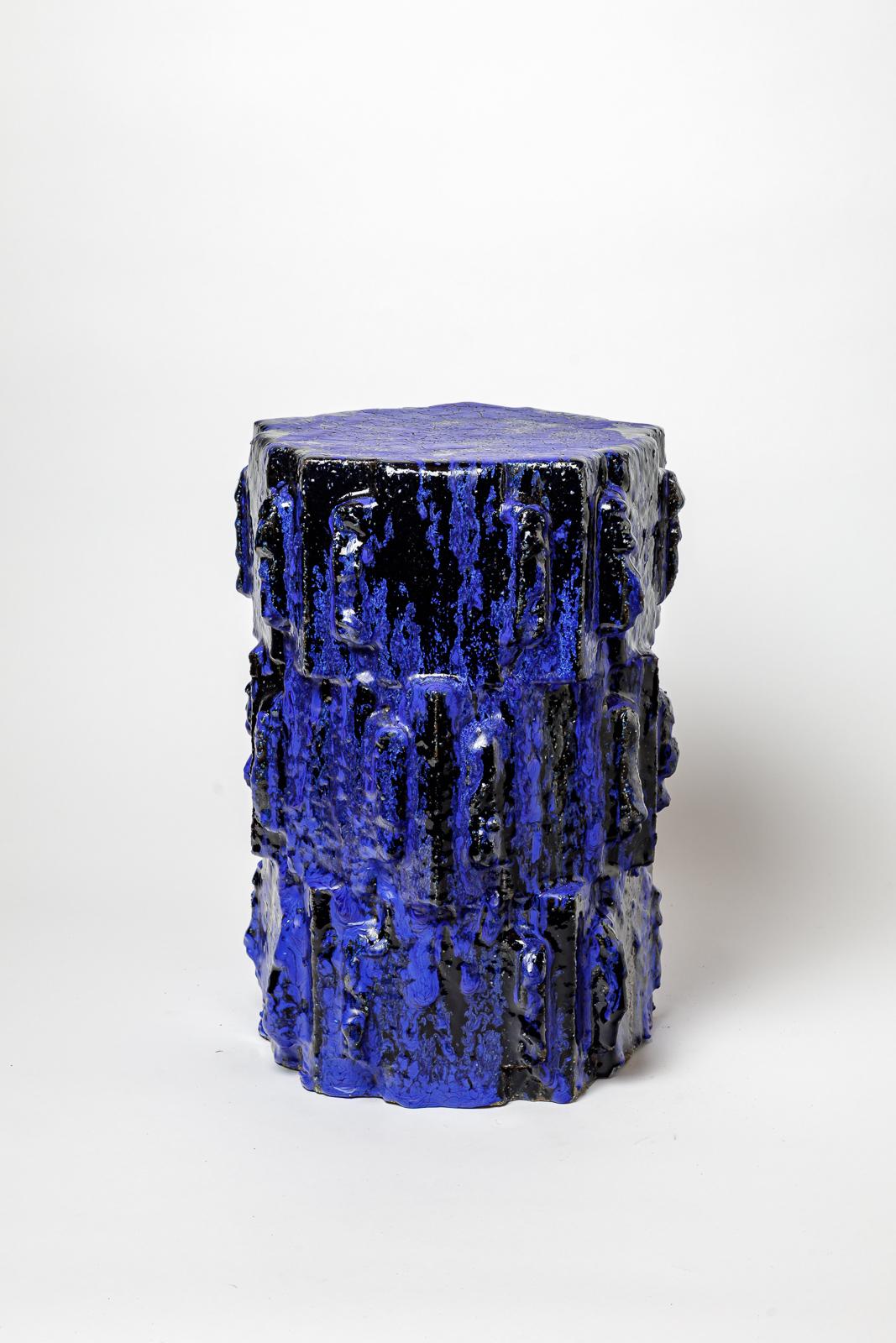 Pair of blue glazed stoneware tables or stools by Jean Ponsart, 2025. For Sale 1