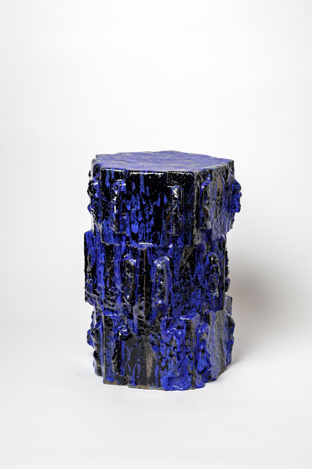 Pair of blue glazed stoneware tables or stools by Jean Ponsart, 2025. For Sale 2