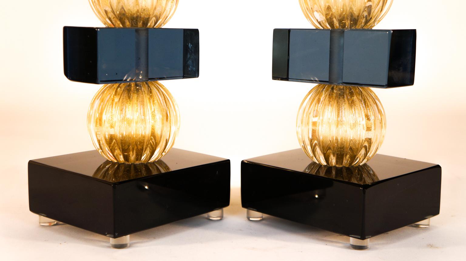 Zwei blau-goldene venezianische Muranoglas-Tischlampen von Alberto Donà, 1980er Jahre im Angebot 6