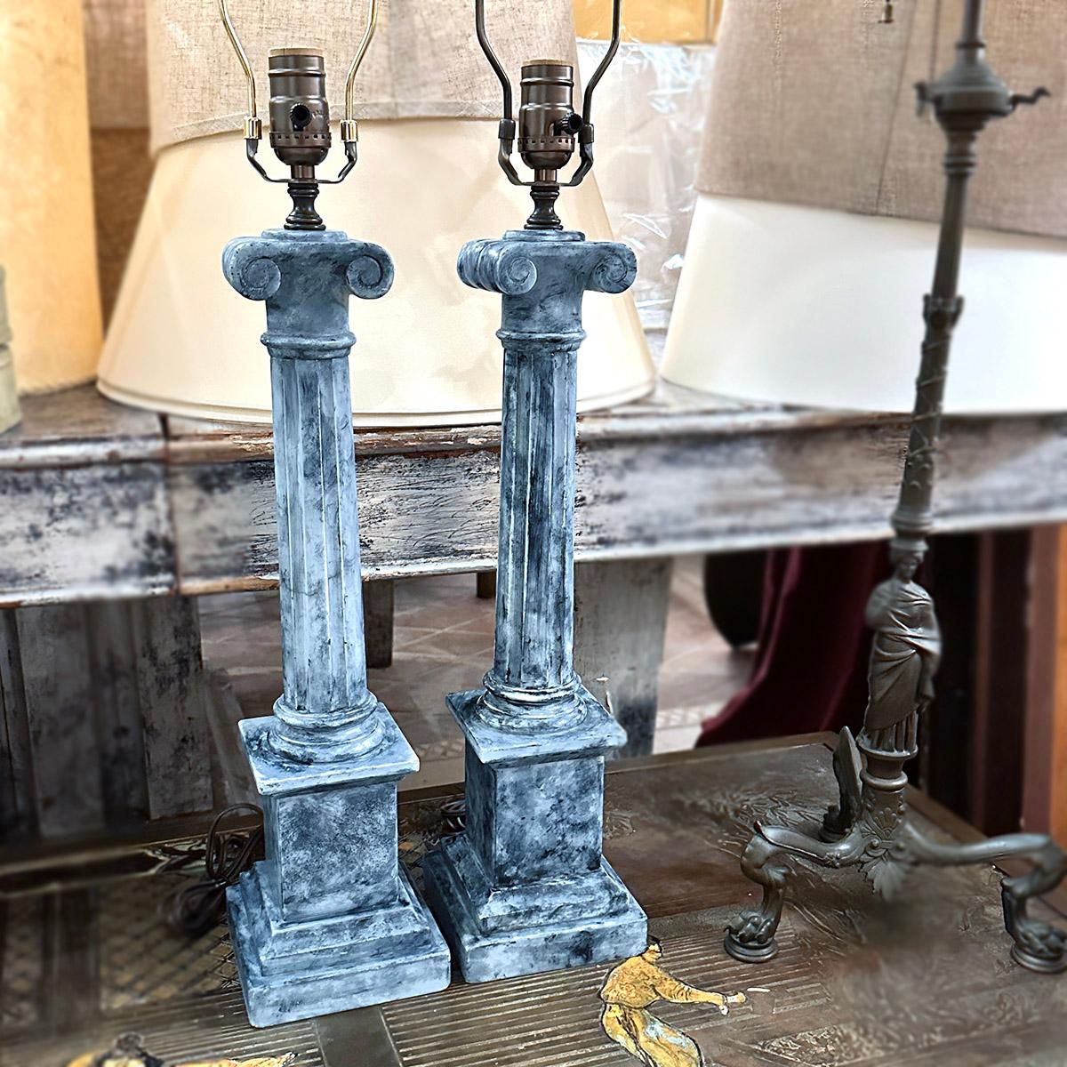 Pair of Blue Gray Alabaster Lamps For Sale 2
