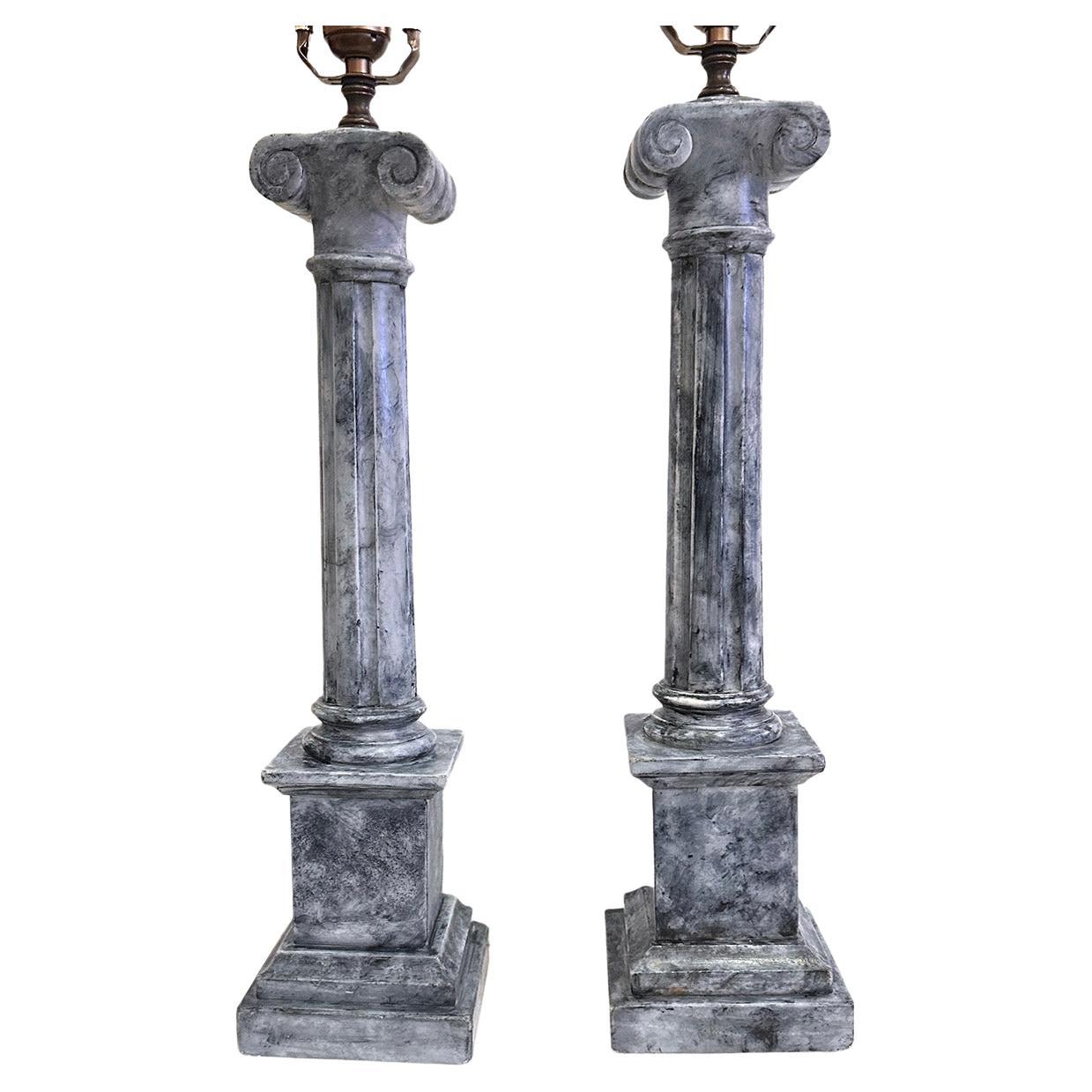 Pair of Blue Gray Alabaster Lamps For Sale