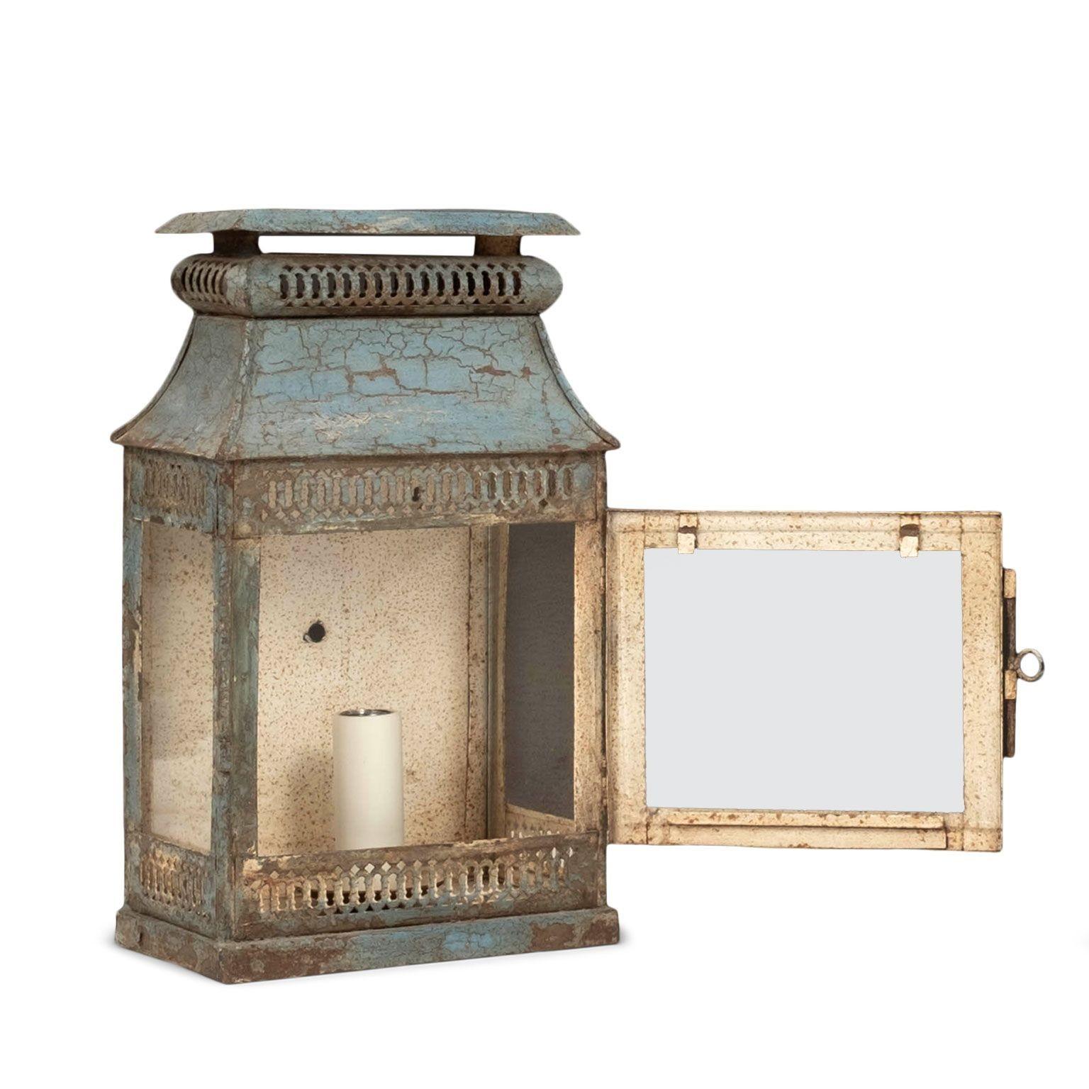 Pair of Blue-Gray Painted Tole Wall Lanterns 5