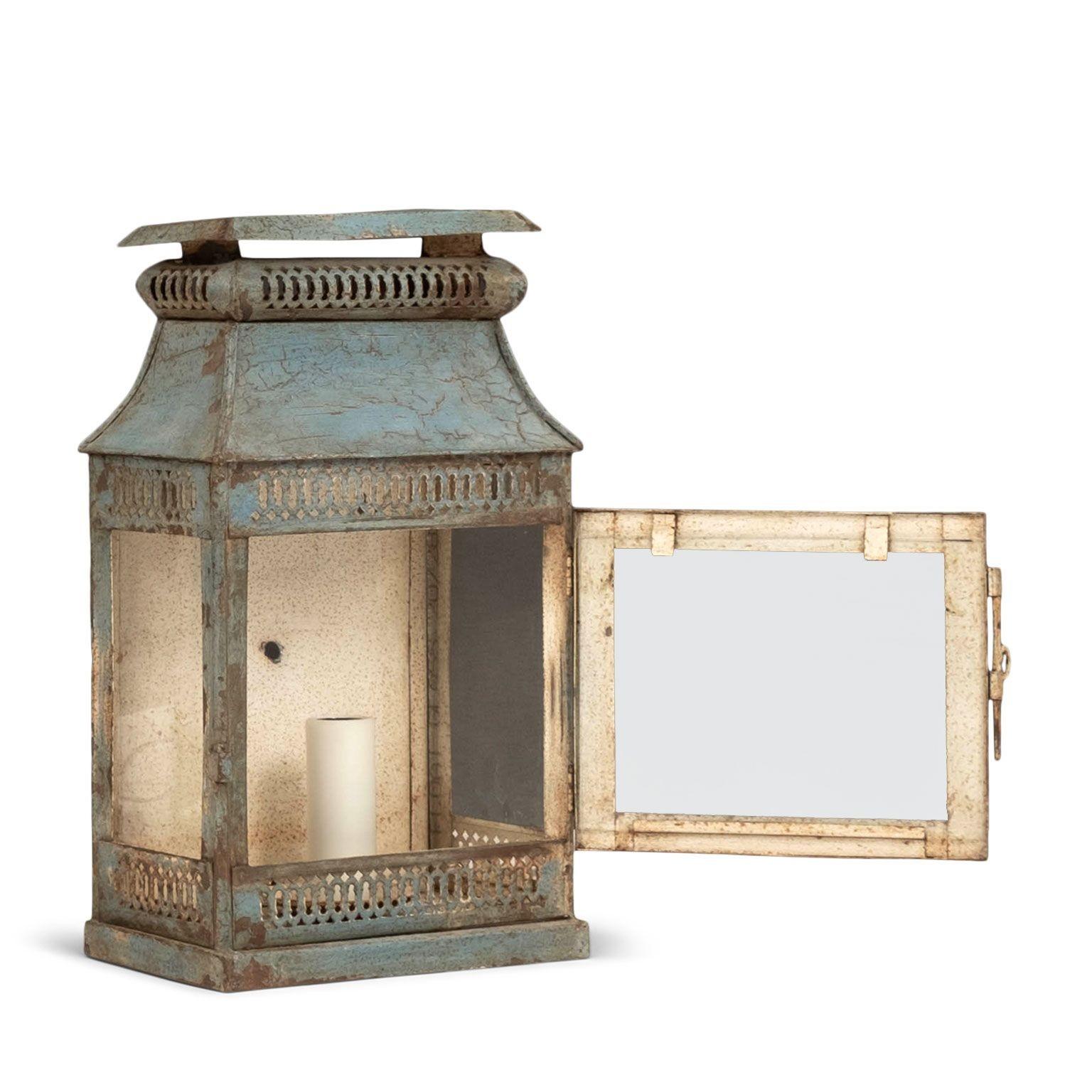 Pair of Blue-Gray Painted Tole Wall Lanterns 6