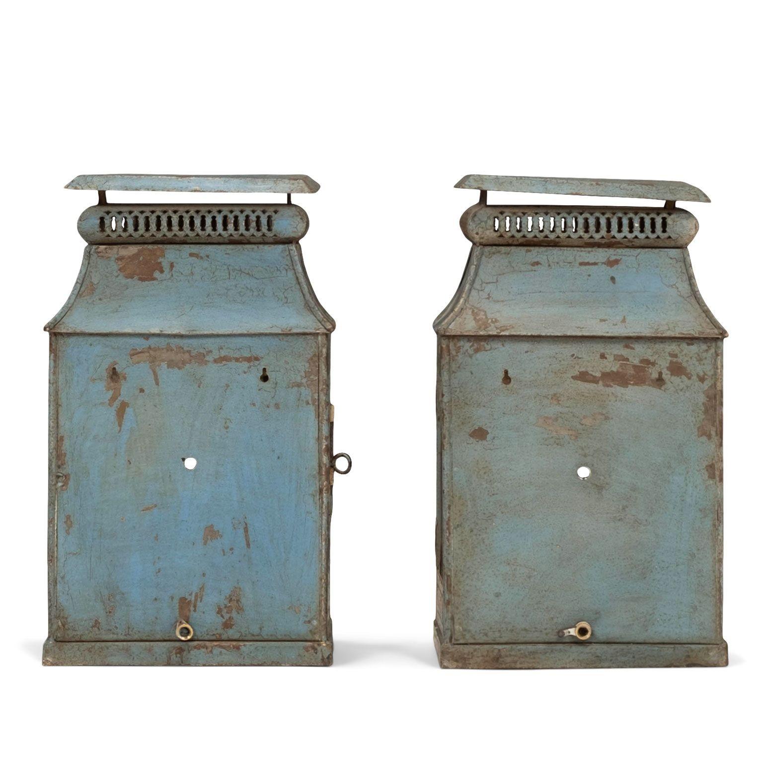 Pair of Blue-Gray Painted Tole Wall Lanterns 8