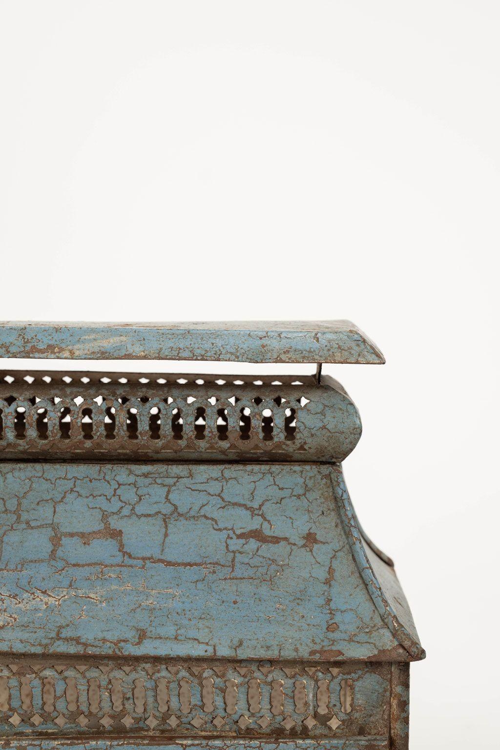 French Pair of Blue-Gray Painted Tole Wall Lanterns