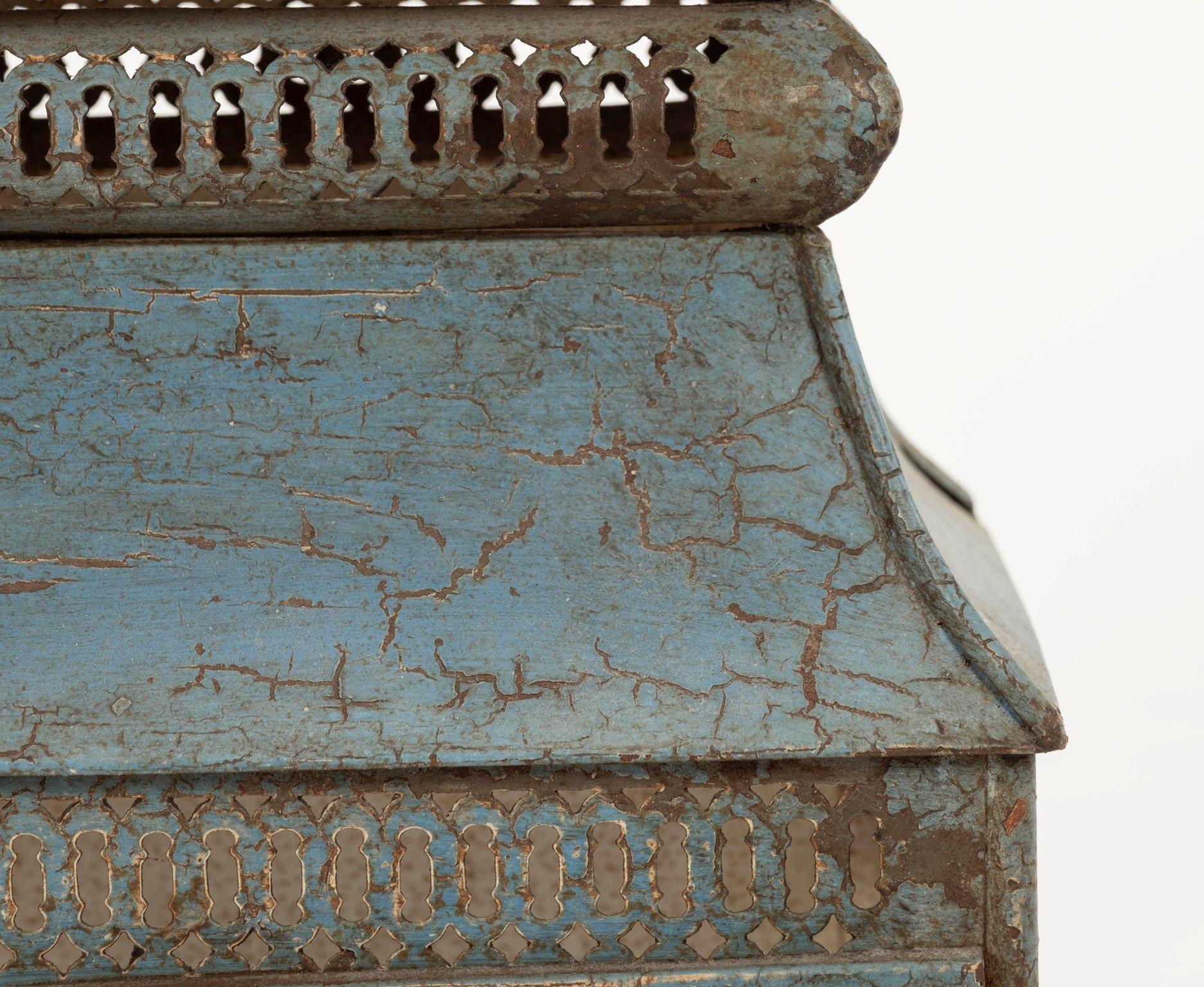 Cast Pair of Blue-Gray Painted Tole Wall Lanterns