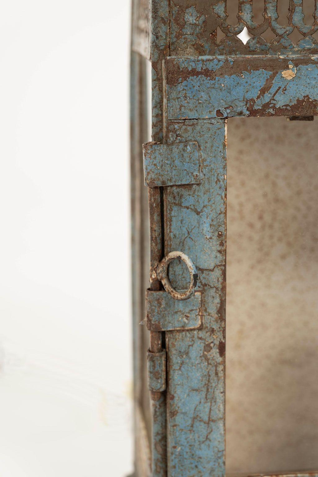 Pair of Blue-Gray Painted Tole Wall Lanterns In Good Condition In Houston, TX