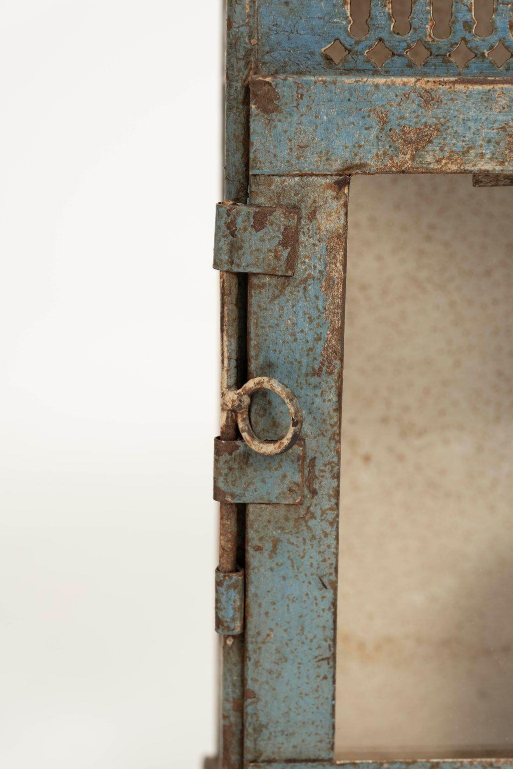 19th Century Pair of Blue-Gray Painted Tole Wall Lanterns