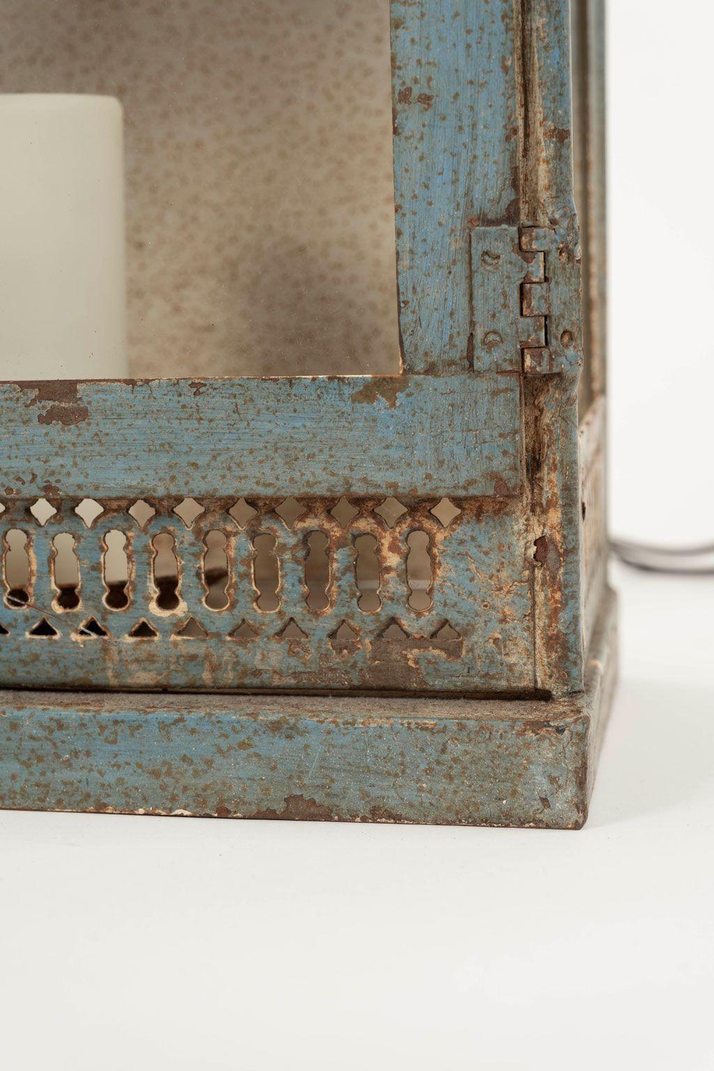 Steel Pair of Blue-Gray Painted Tole Wall Lanterns