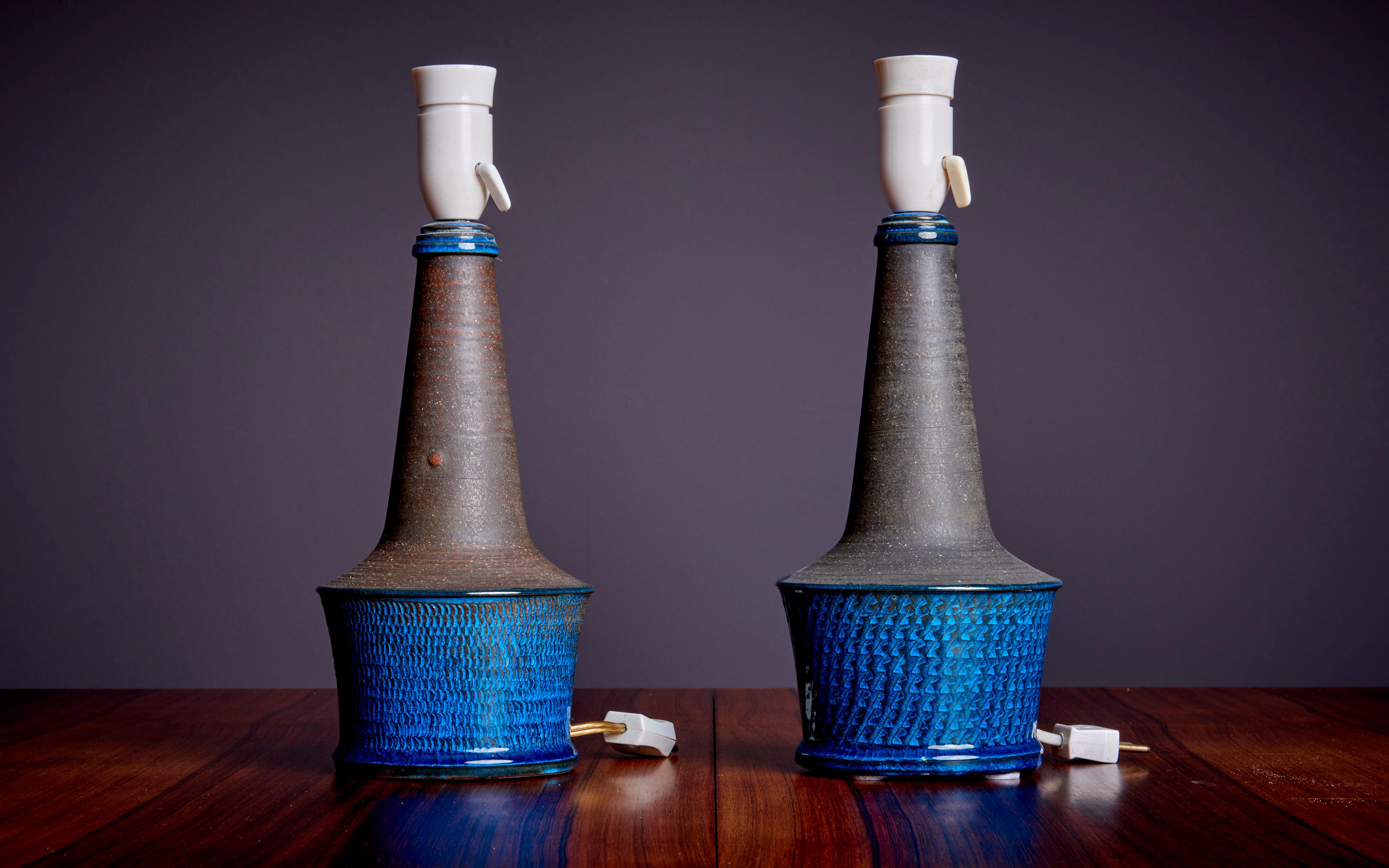 Mid-20th Century Pair of  Blue / Gray Table Lamps by Nils Kähler, Denmark, 1960s For Sale