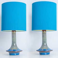 Pair of Blue Green Ceramic Cone Table Lamps by Soholm, Denmark 1960