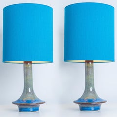 Pair of Blue Green Ceramic Cone Table Lamps by Soholm, Denmark 1960