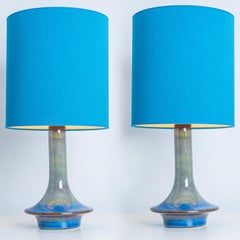 Pair of Blue Green Ceramic Cone Table Lamps by Soholm, Denmark 1960