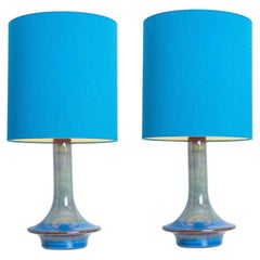 Pair of Blue Green Ceramic Cone Table Lamps by Soholm, Denmark 1960