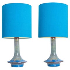 Pair of Blue Green Ceramic Cone Table Lamps by Soholm, Denmark 1960