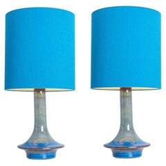 Pair of Blue Green Ceramic Cone Table Lamps by Soholm, Denmark 1960
