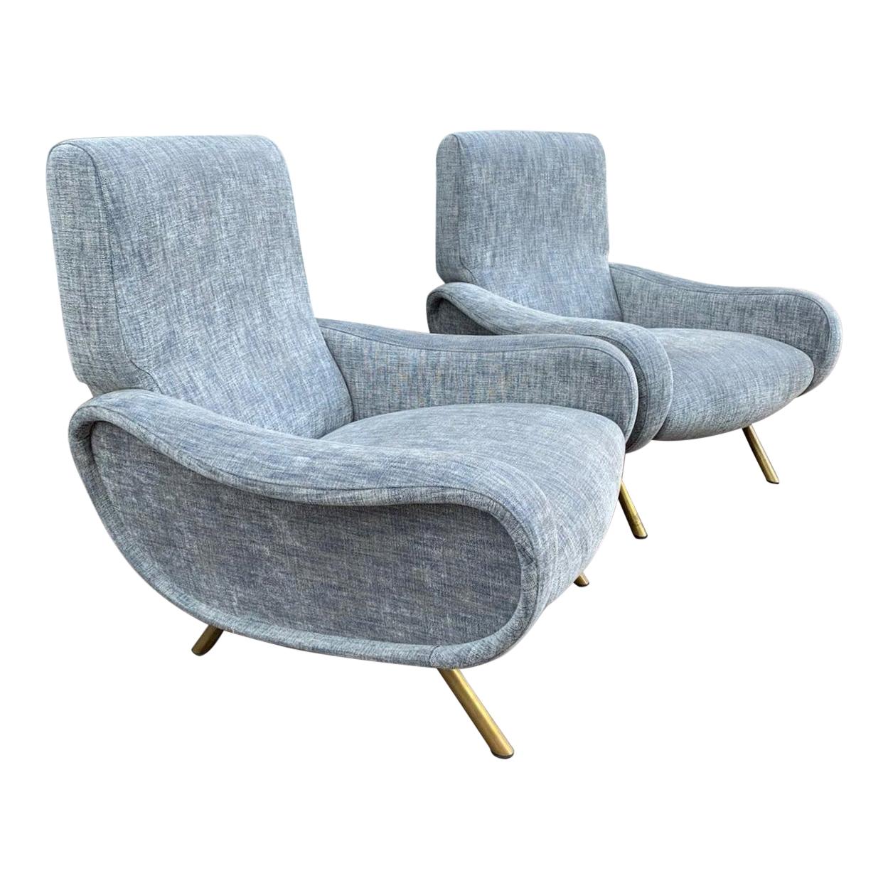 Pair of Blue Grey "Lady" Armchairs by Marco Zanuso, Italy, 1951