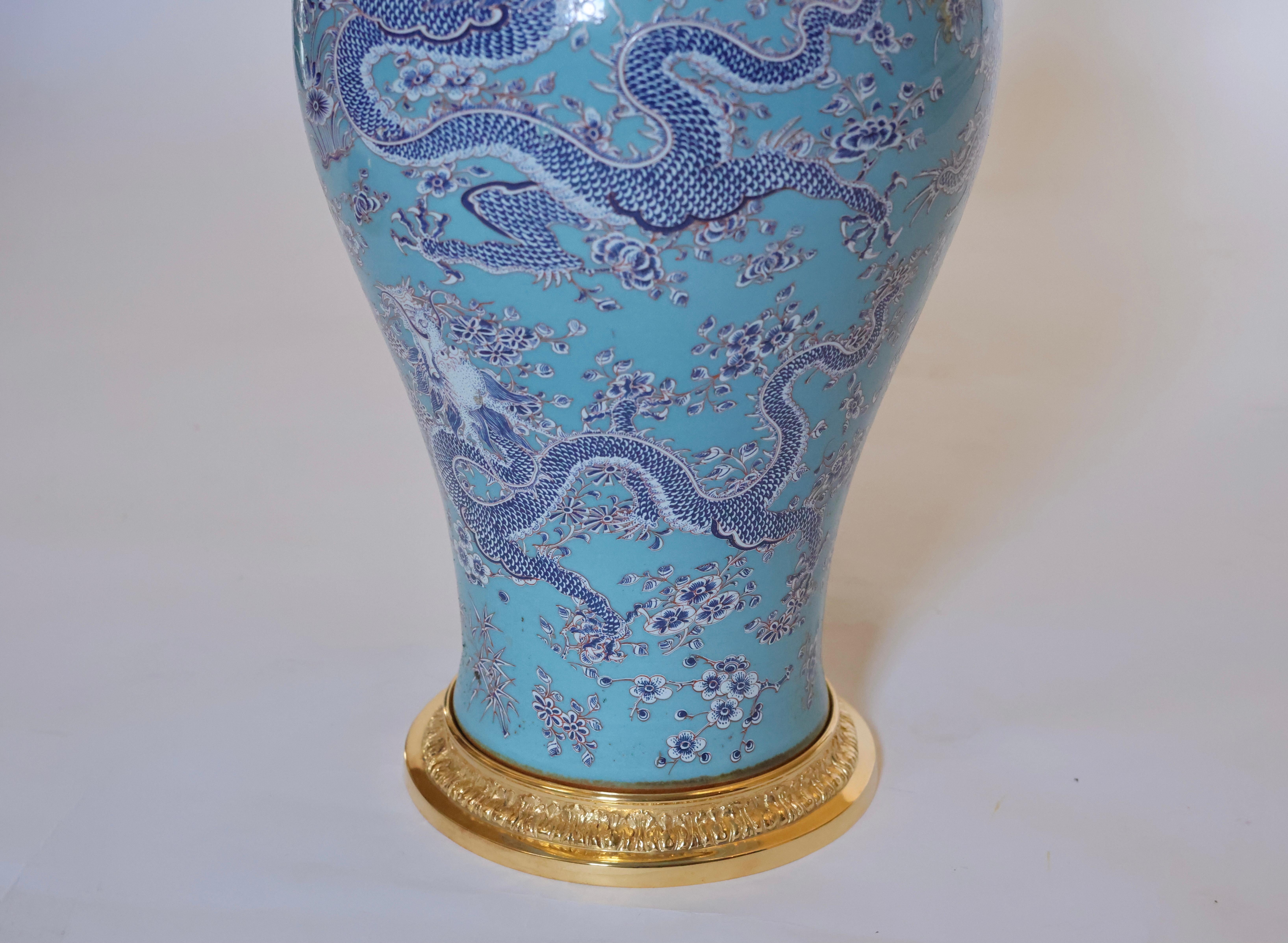 20th Century Pair of Blue-Ground Porcelain Lamps