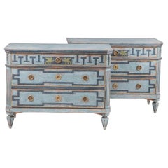 Pair of Blue Gustavian Chests of Drawers, Gustavian Style, Sweden