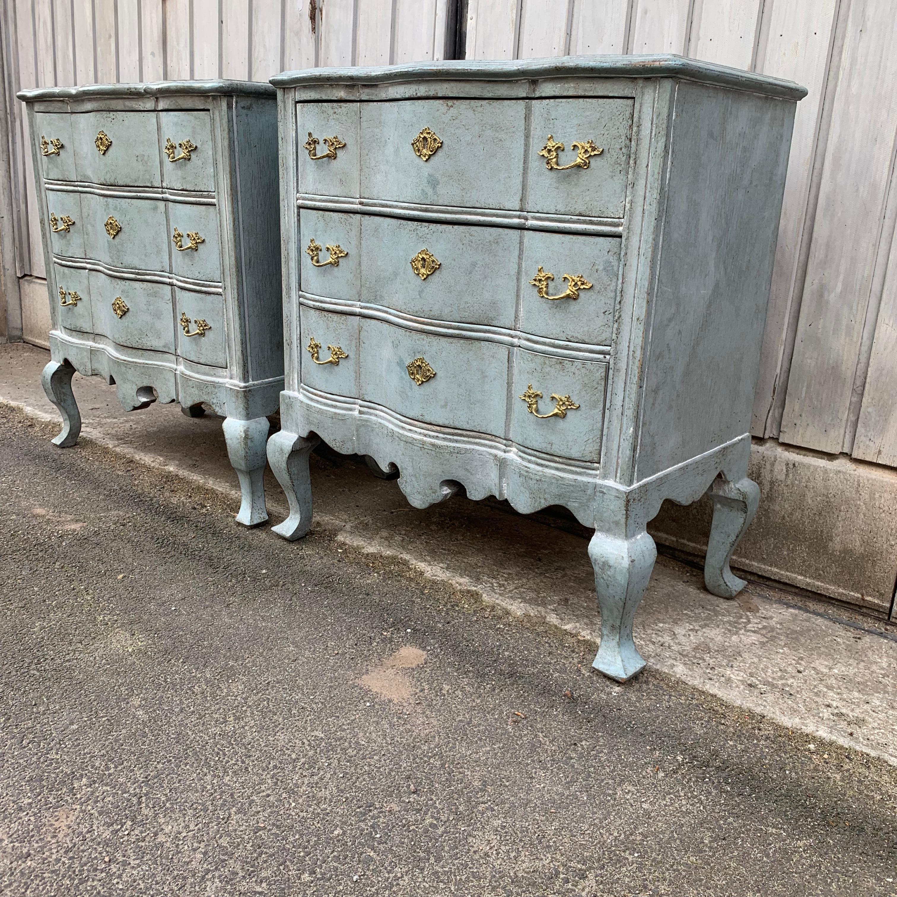 Pair of Blue Gustavian Style Painted Rococo Style Chests of Drawers 9