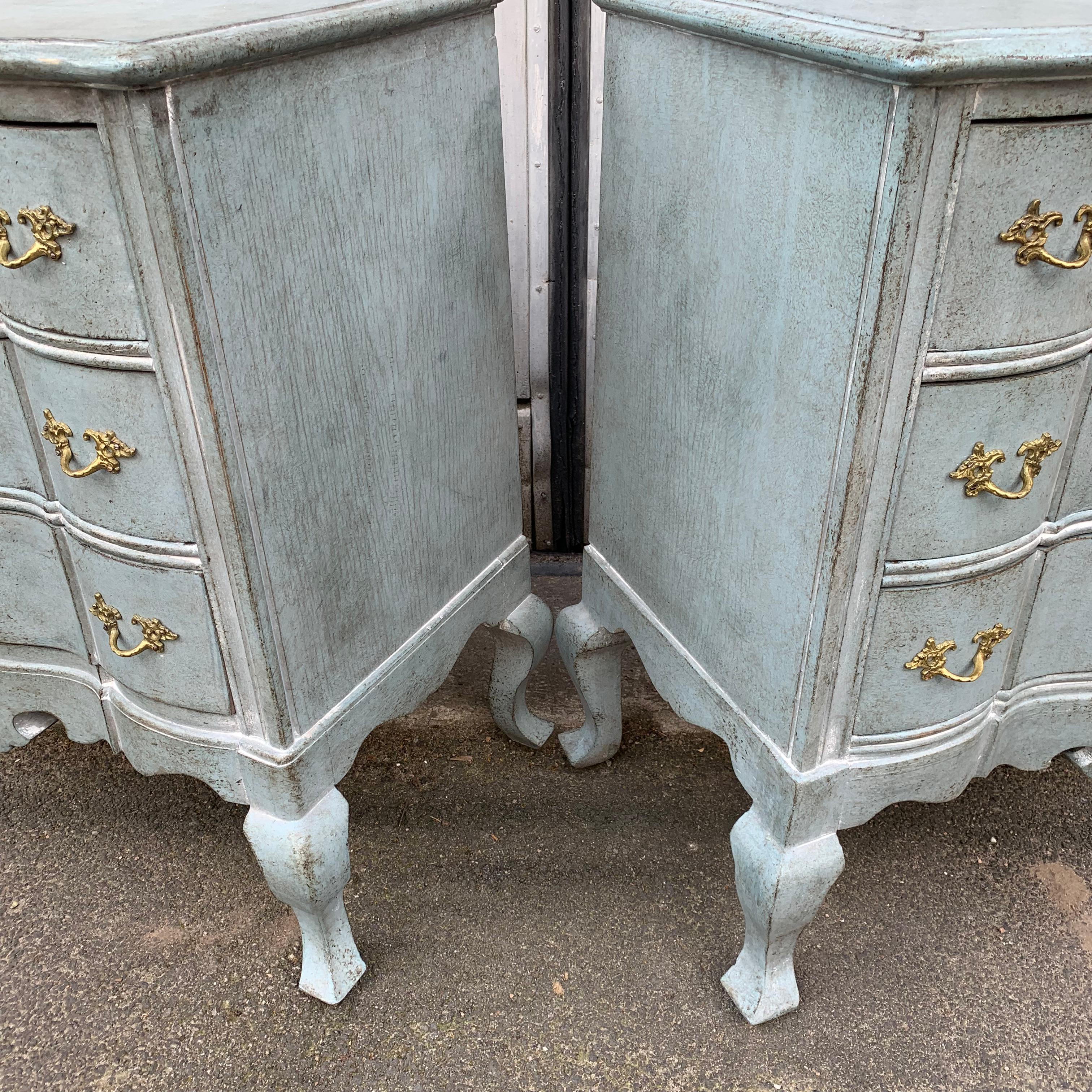 Pair of Blue Gustavian Style Painted Rococo Style Chests of Drawers 11